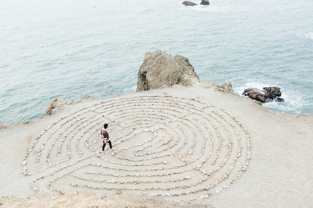 sandy shell labyrinth by the sea